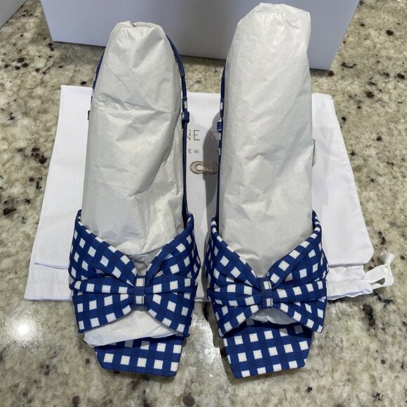 NIB - Caroline Constas Beck Sandal - Size 11 41 - Blue Gingham Slingback - Picture 2 of 6